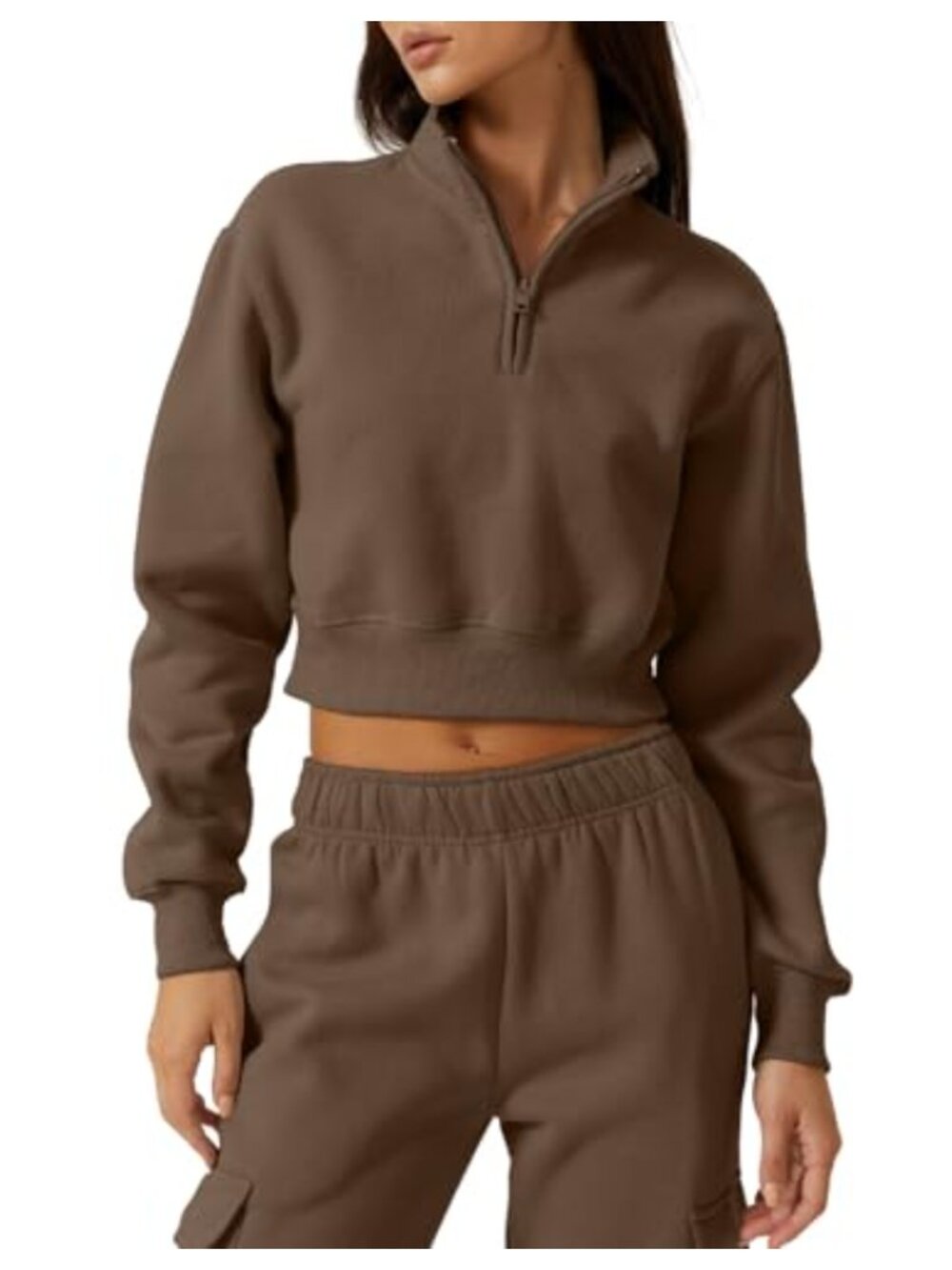 Half Zip Crop Sweatshirt High Neck Long Sleeve Pullover Cropped Top